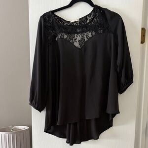 Soprano Black Lace Yoke High-Low Blouse